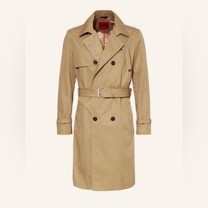 HUGO Maluks Khaki Trench Coat – Water-Repellent, Belted, Size 42R NWT